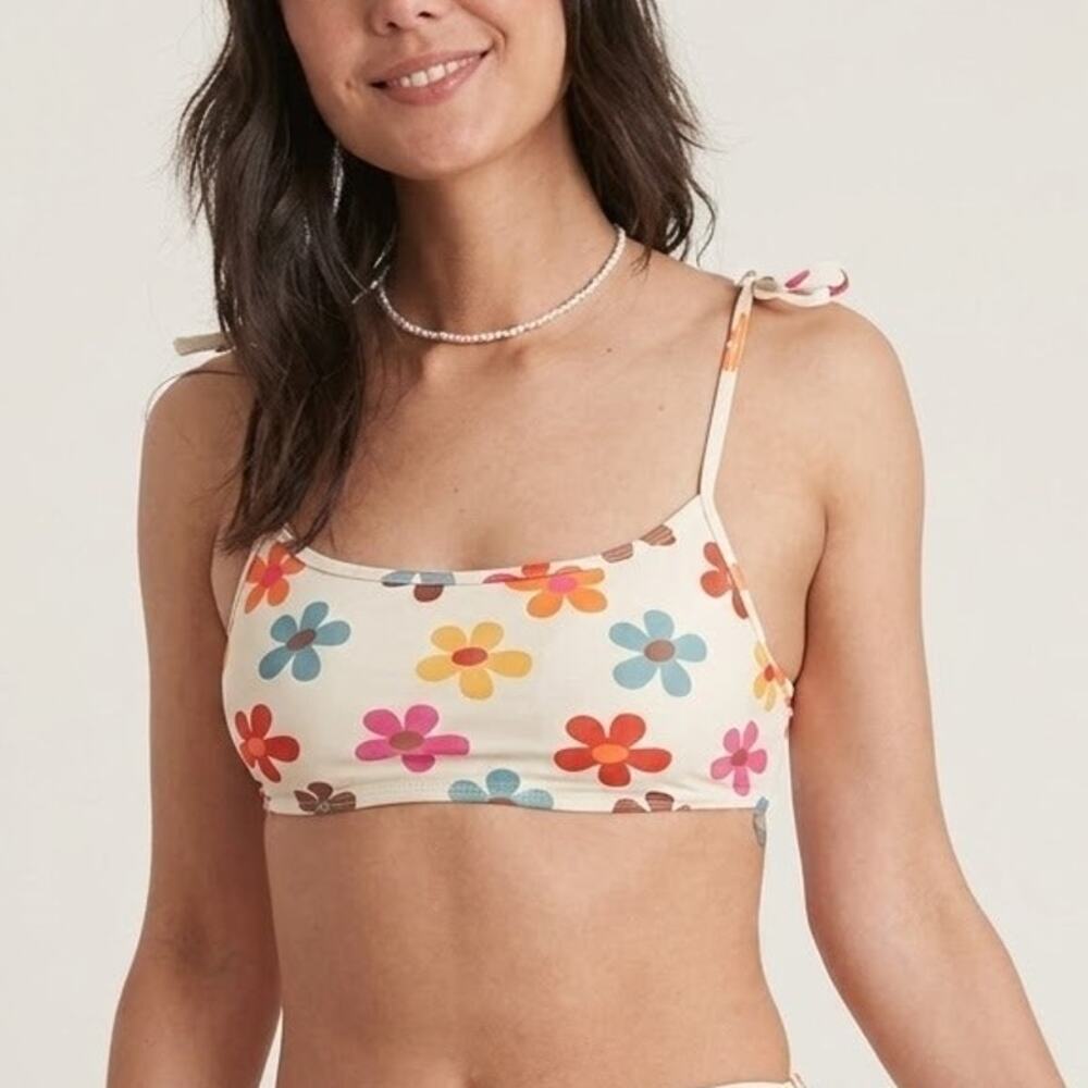 Marine Layer Oaxaca Bikini Top Floral Print Tie Strap White Multicolor NWT M